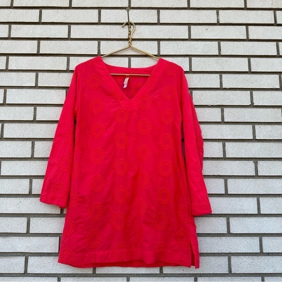 Helen Jon Coral Embroidered Split Hem V-Neck Tunic Swim Coverup Resortwear - Picture 3 of 13